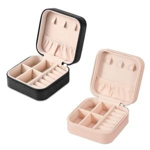 Shining Diva Fashion 2 Pcs Combo Jewellery Organisers Box PU Leather Storage Case for Rings, Earrings, Necklace Jewellery Box Organisers for Women Travel (CMB_BOX_1005_1006) (Black & Pink)