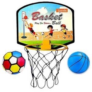 Sarvda Basket Ball for Kids Toys for Boys and Girls Basketball Portable Set with Hanging Board, Ring Net, Indoor and Outdoor Games Good Pastime Birthday & Return Gift Set Standard
