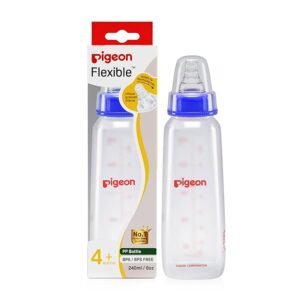 Pigeon Flexible Baby Feeding Bottle | Japan's No.1 Brand | Ideal for 12+ Month Babies | BPA Free| BPS Free | Uniquely Designed Nipple Releases Milk only When Baby Drinks | Blue Colour | 240 ml