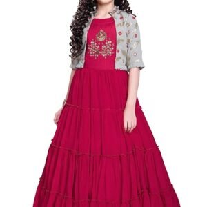 White Button New Jacket Latest Kids Gown for Girls Maxi Dress